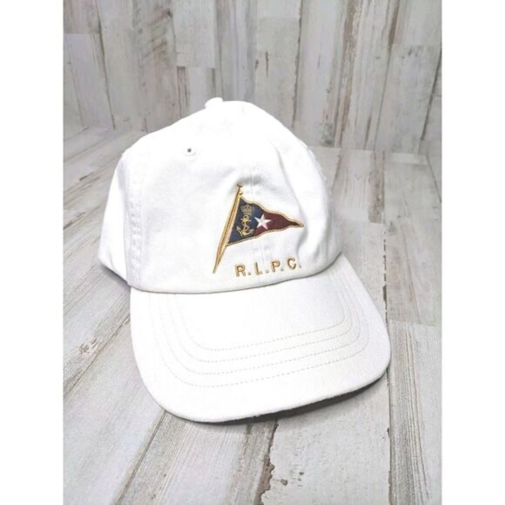 Vintage Polo Ralph Lauren Cap‎ Hat White Flag Nautical Strapback Dad Hat RARE
